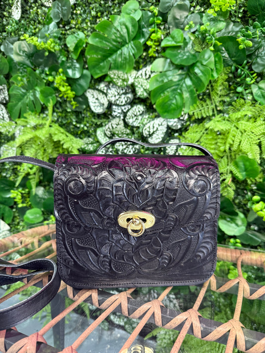 Lila Black Leather Purse